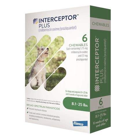 RX - Interceptor Plus for Dogs, 8.1-25 lbs, 6 Doses